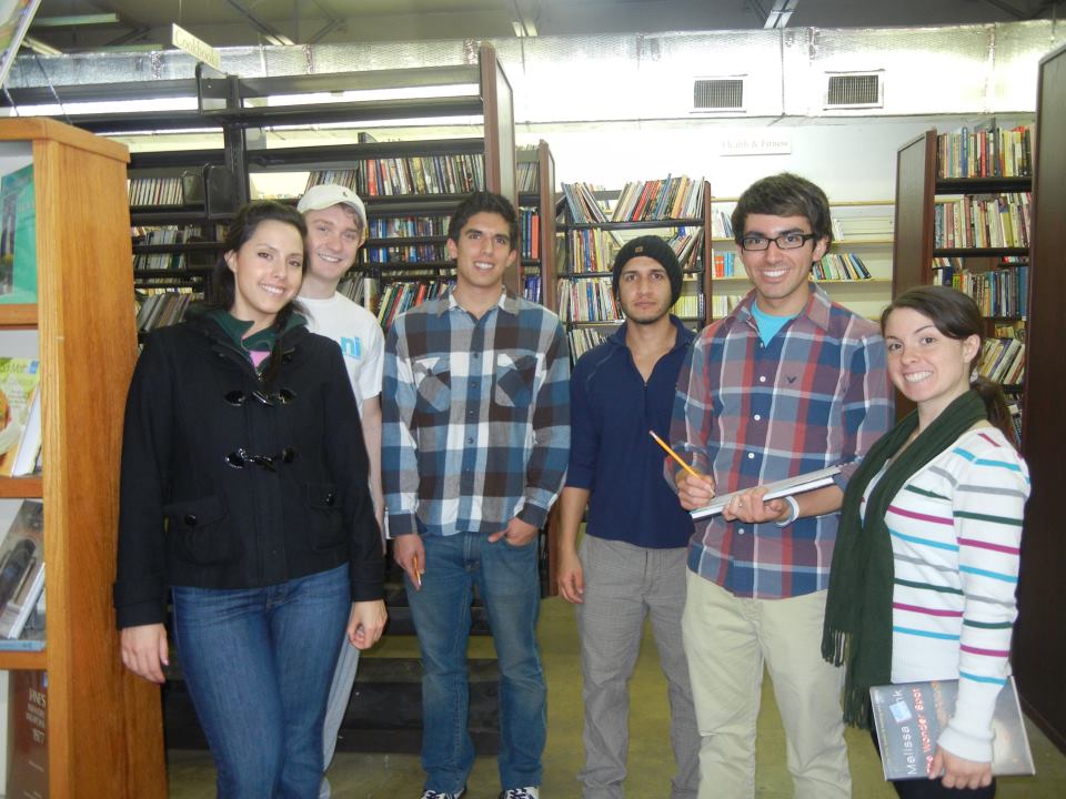 Chris and other students conducting an energy audit for a local bookstore